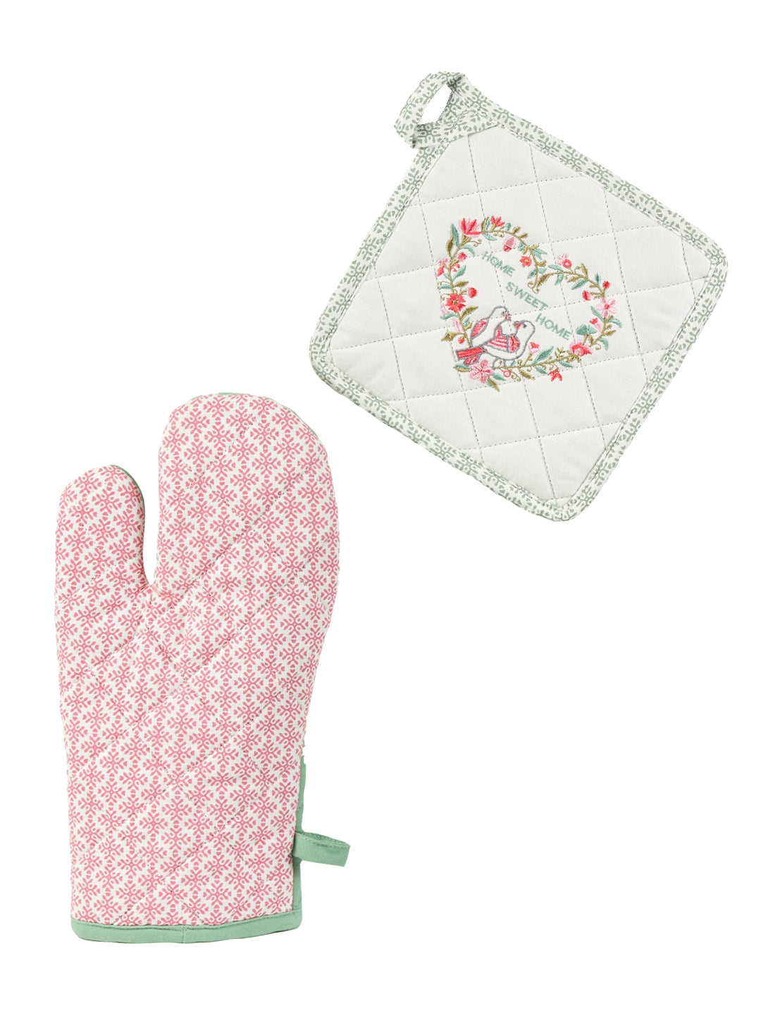 Love Birds Embroidered Set of Oven Mitt & Potholder