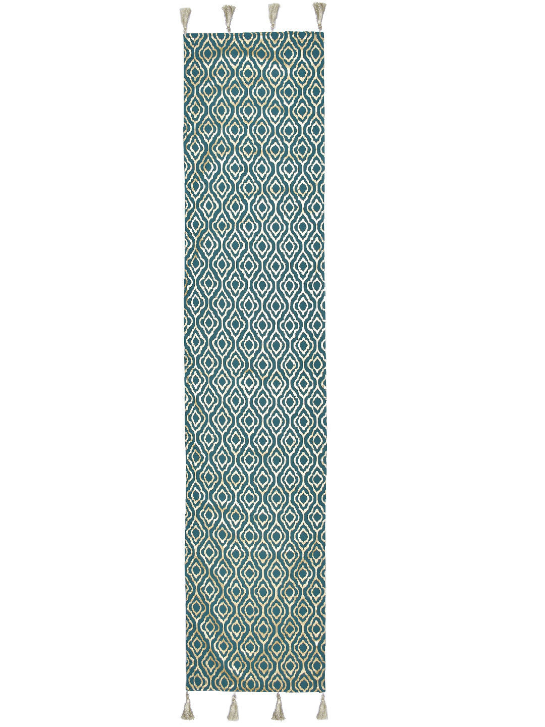 Roshan Teal Colored 100% Cotton Printed 4/6 Seater Table Runner