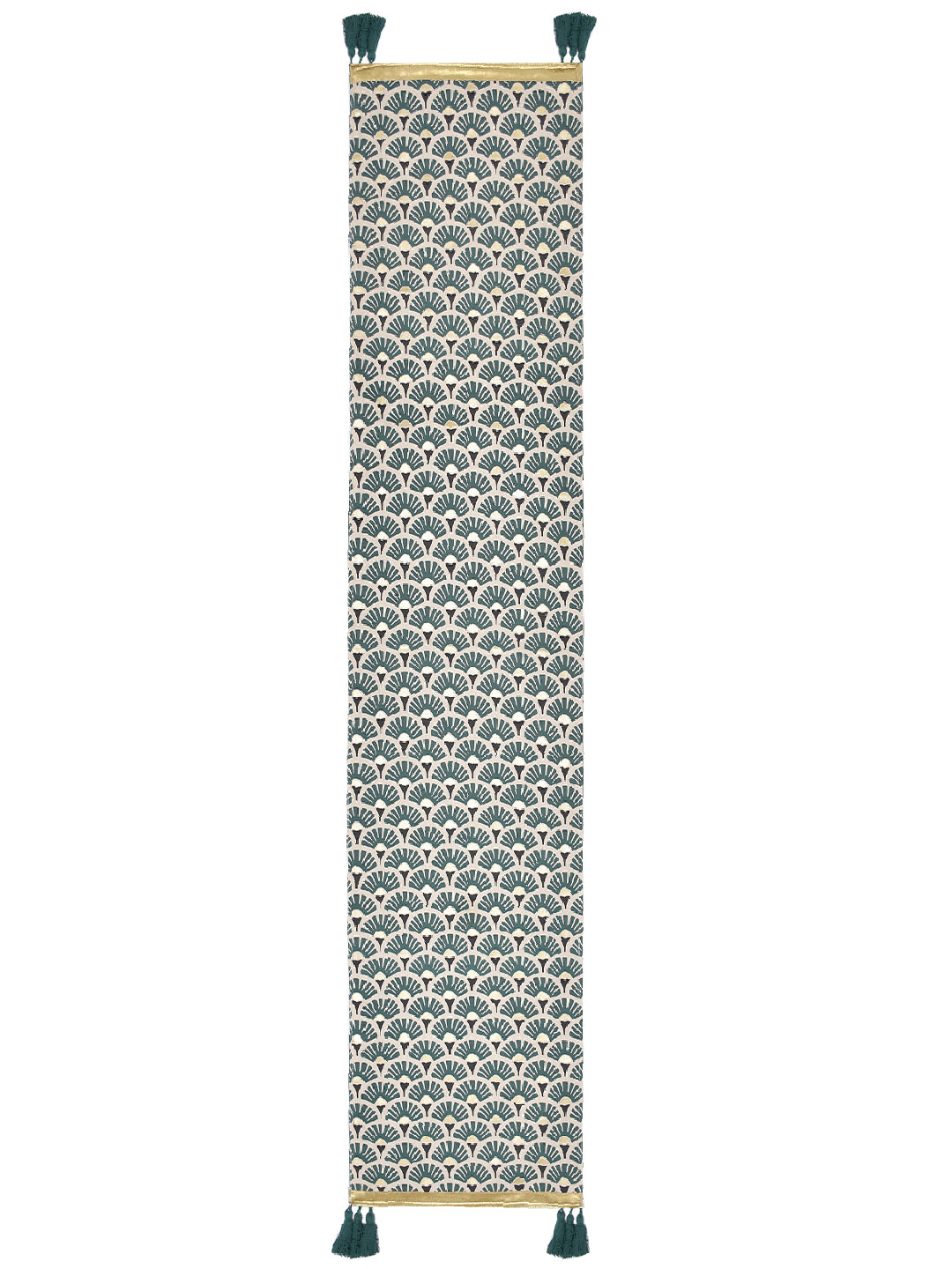 Blanc9 Shan 100% Cotton Printed Green 4/6 Seater Table Runner with Foil print.