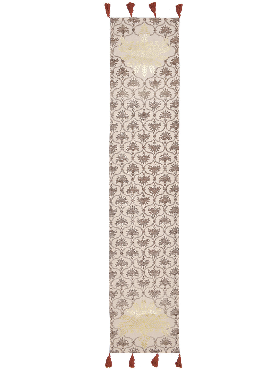 Blanc9 Surkhab Light Brown Cotton Printed 4/6 Seater Table Runner