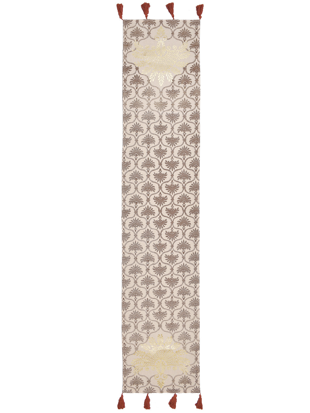 Blanc9 Surkhab Light Brown Cotton Printed 4/6 Seater Table Runner