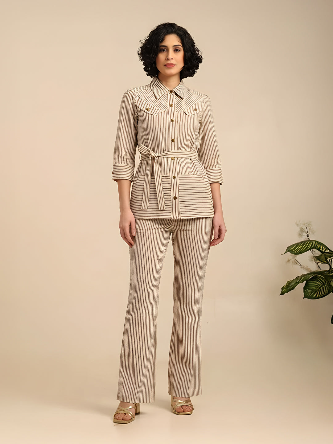 Striper Co-Ord Set With Gold Button Detail