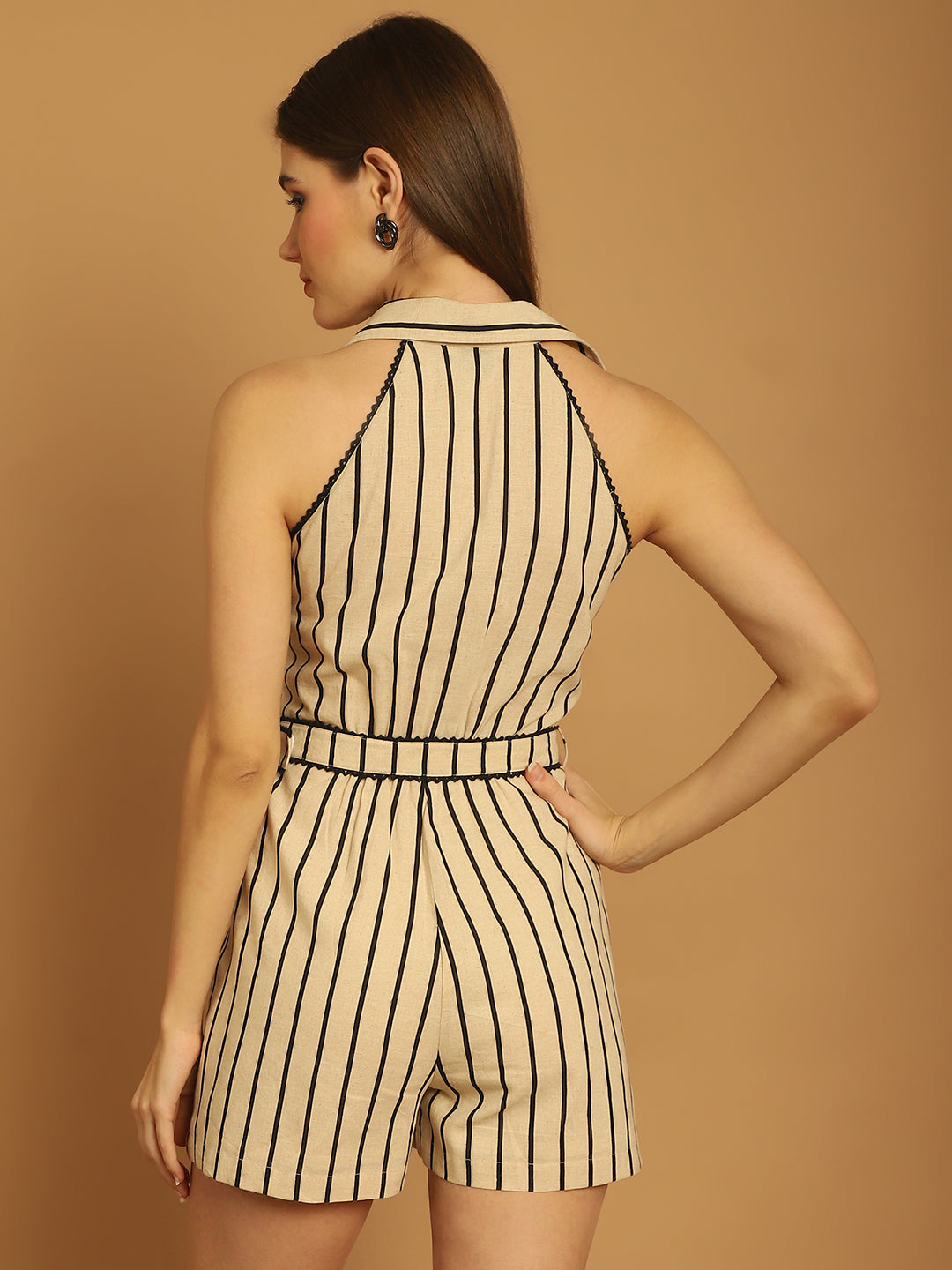 BLANC9 Beige & Black Striper Playsuit-B9PS02