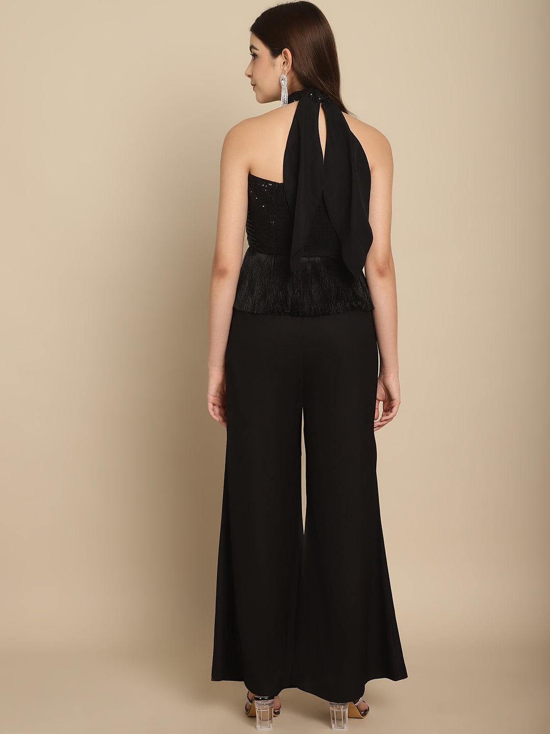 BLANC9 Black Sequins Wrap Top With Trouser-B9ST169