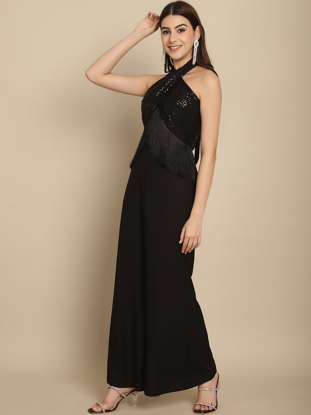 BLANC9 Black Sequins Wrap Top With Trouser-B9ST169