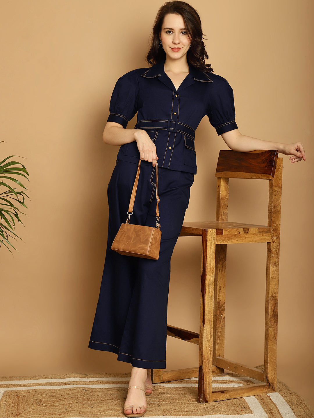 Contrast Thread Detail Co-Ord Set With Belt