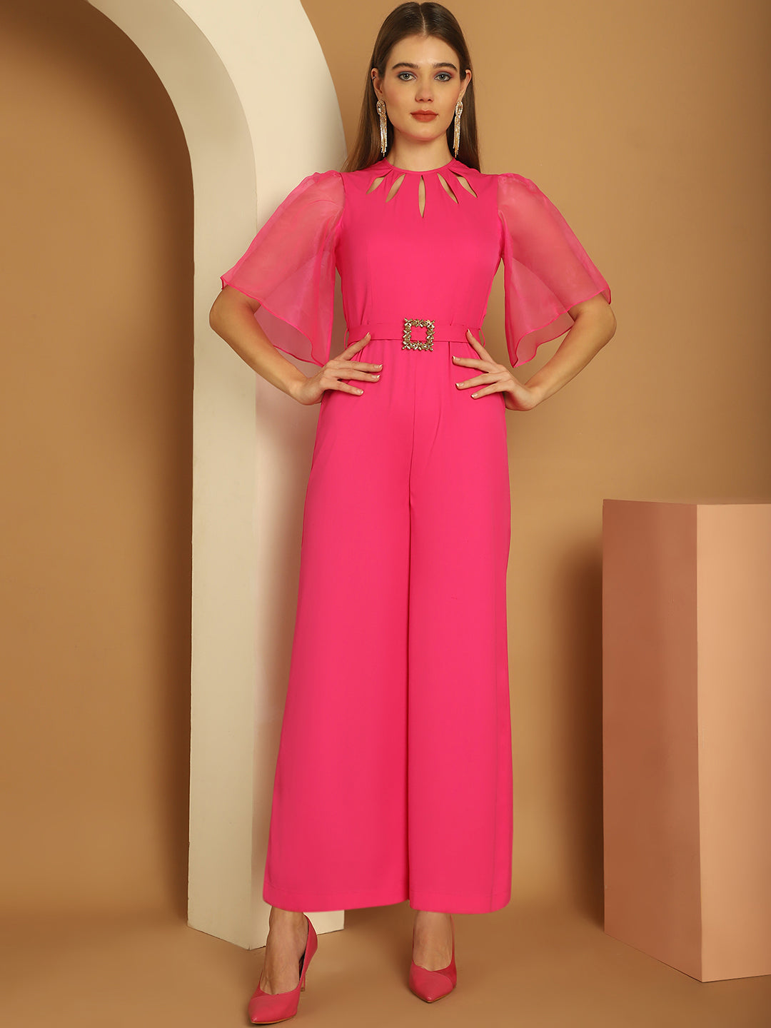 BLANC9 Cut-Out Neckline Pink Jumpsuit-B9JS03