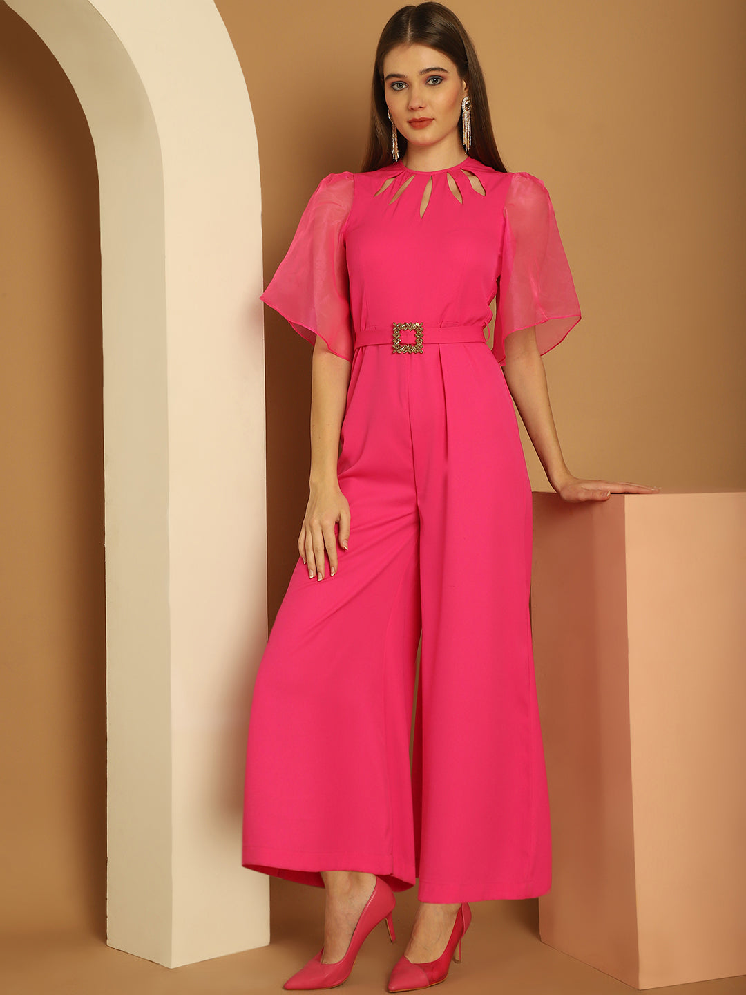 BLANC9 Cut-Out Neckline Pink Jumpsuit-B9JS03