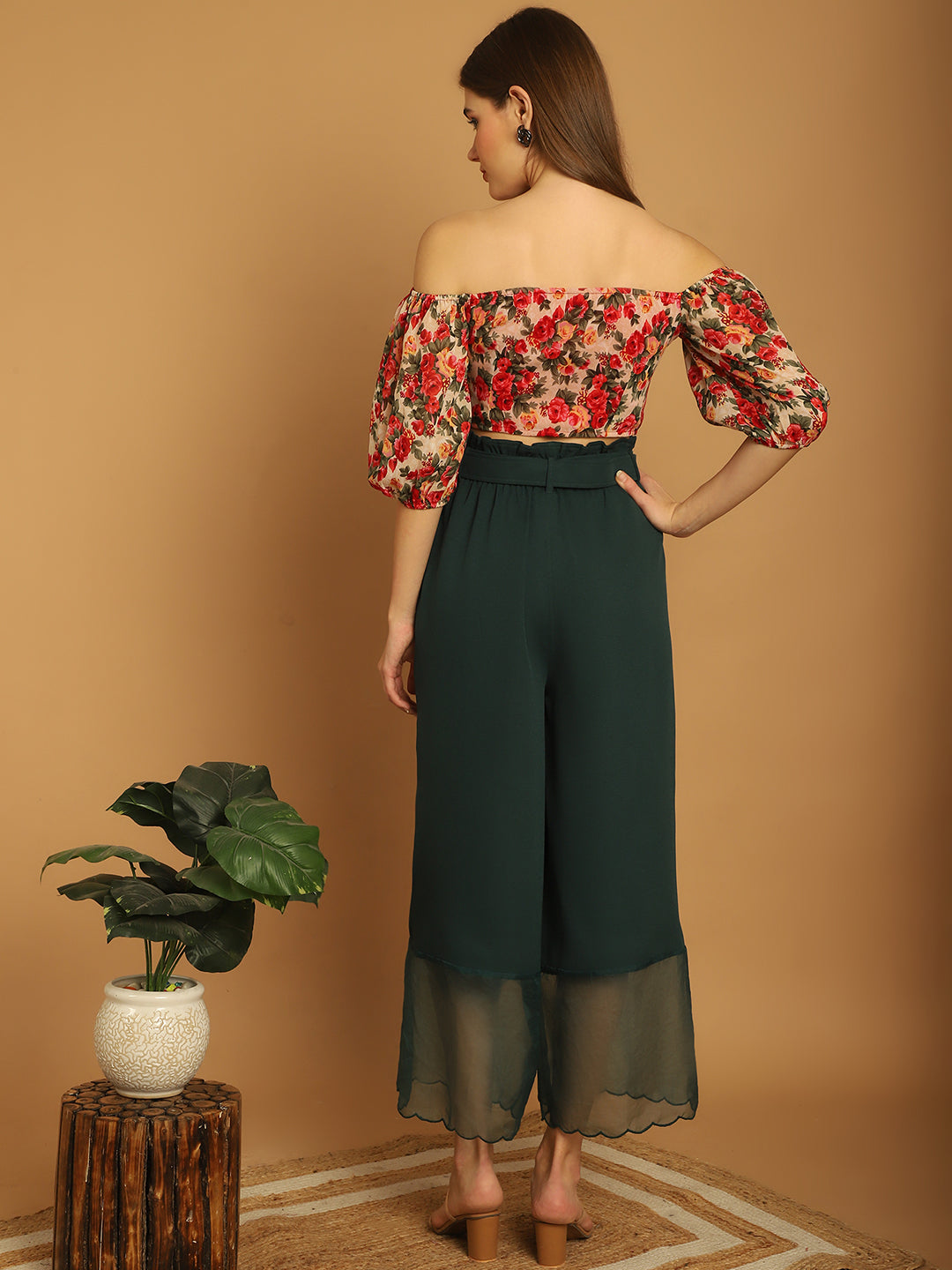 BLANC9 Floral Off-Shoulder Top With Organza Detail Trouser -B9ST174