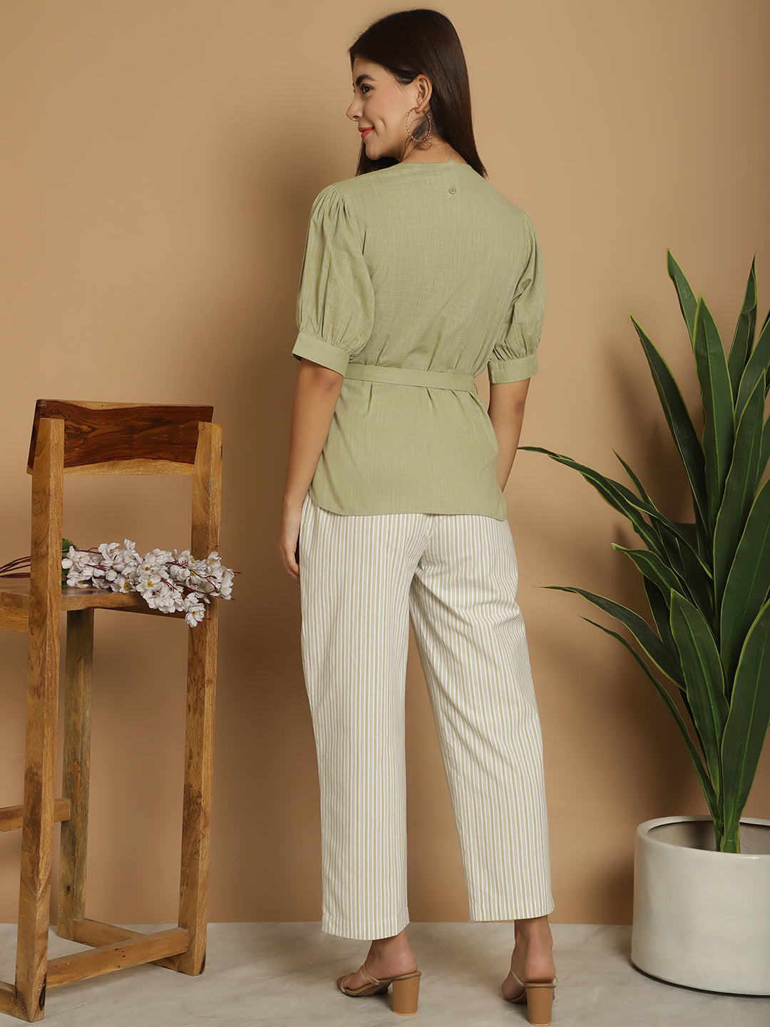 BLANC9 Laced Peter Pan Collar Top  With Stripe Trouser-B9ST177