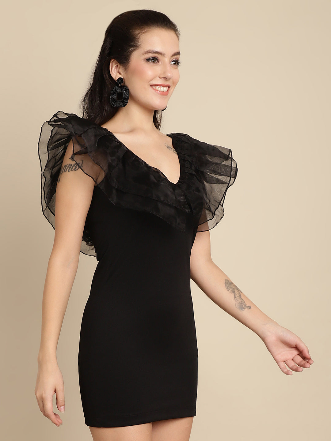 BLANC9 Organza Frill Short Dress-B9DR165