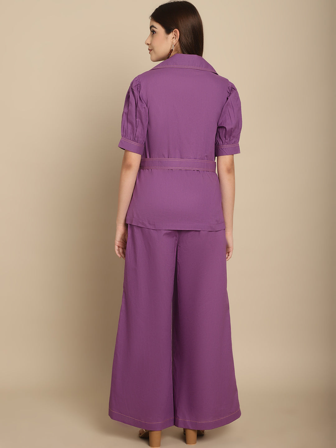 BLANC9 Purple Co-Ord Sets With Belt-B9ST170