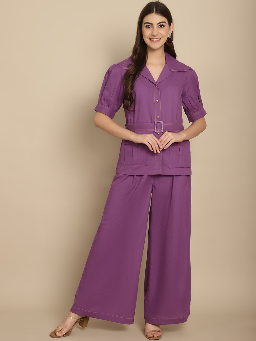 BLANC9 Purple Co-Ord Sets With Belt-B9ST170