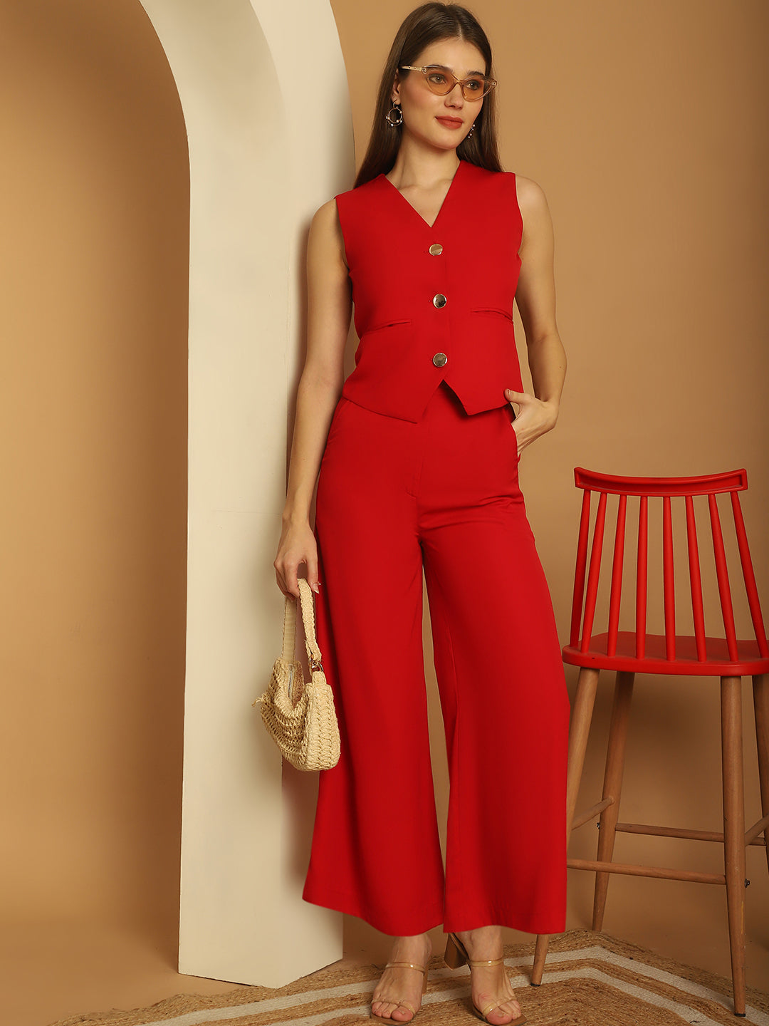 BLANC9 Red Waistcoat With Trouser-B9ST172