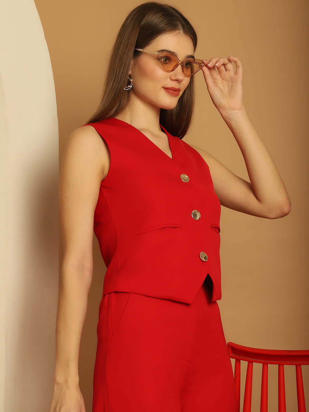 BLANC9 Red Waistcoat With Trouser-B9ST172