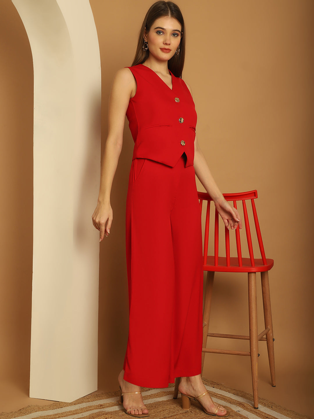 BLANC9 Red Waistcoat With Trouser-B9ST172