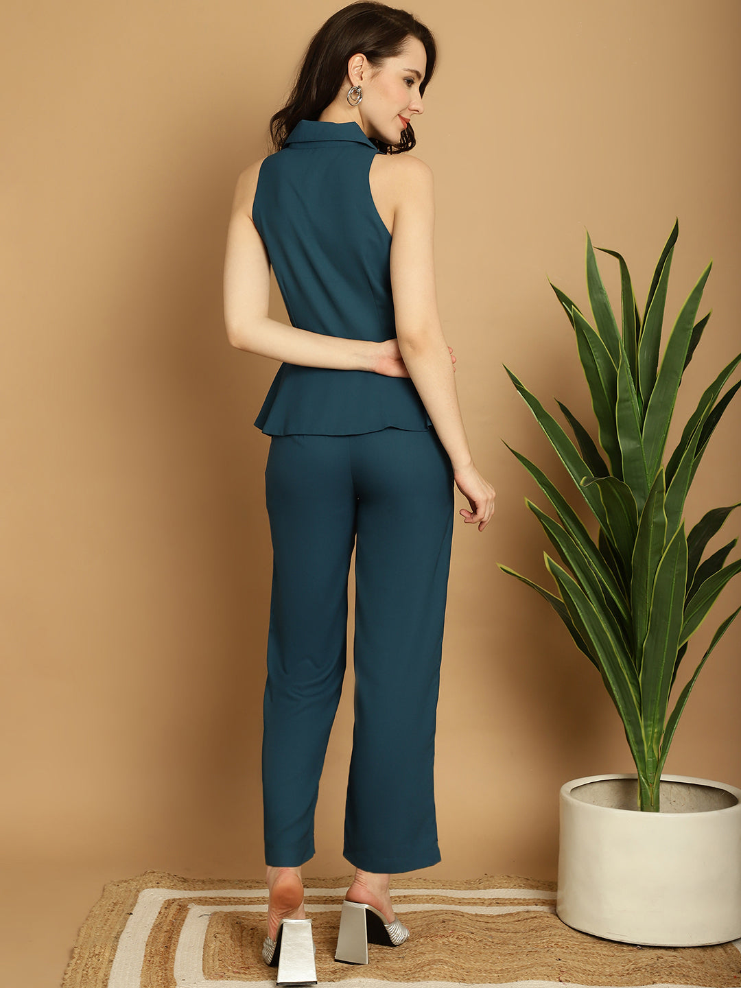 BLANC9 Teal Peplum Blazer Top With Trouser -B9ST74T