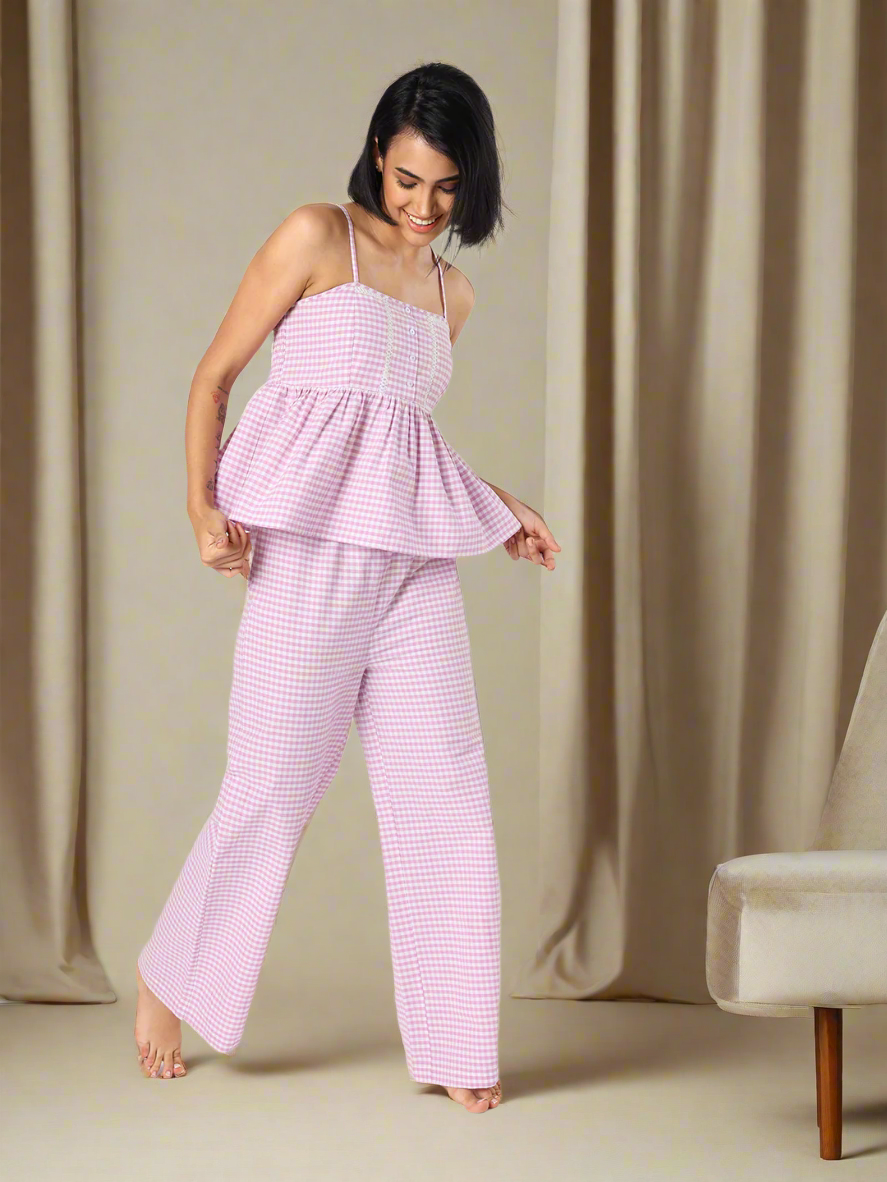 Lilac Strappy Top With Pyjama Nightwear