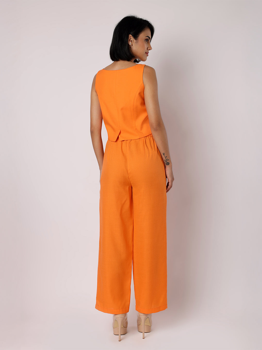 BLANC9 Women Orange Waist Coat With Bow & Trousers