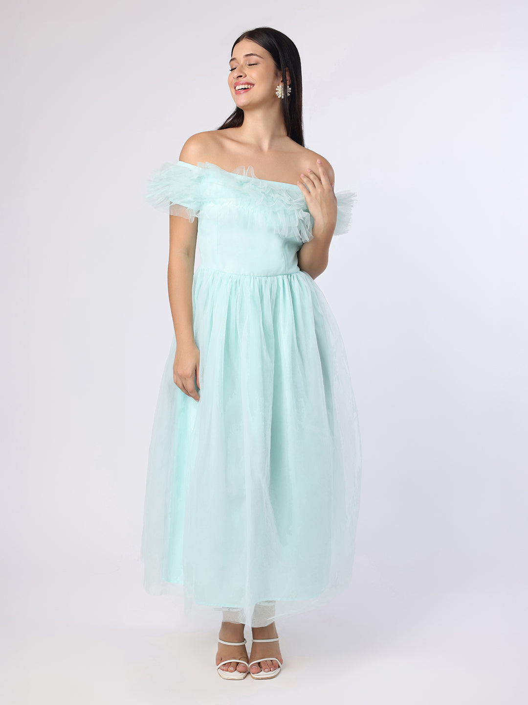 BLANC9 Women Ruffled Detail Mesh Dress