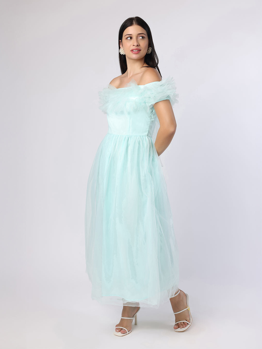 BLANC9 Women Ruffled Detail Mesh Dress