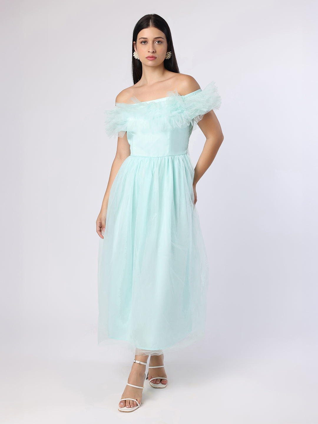 BLANC9 Women Ruffled Detail Mesh Dress