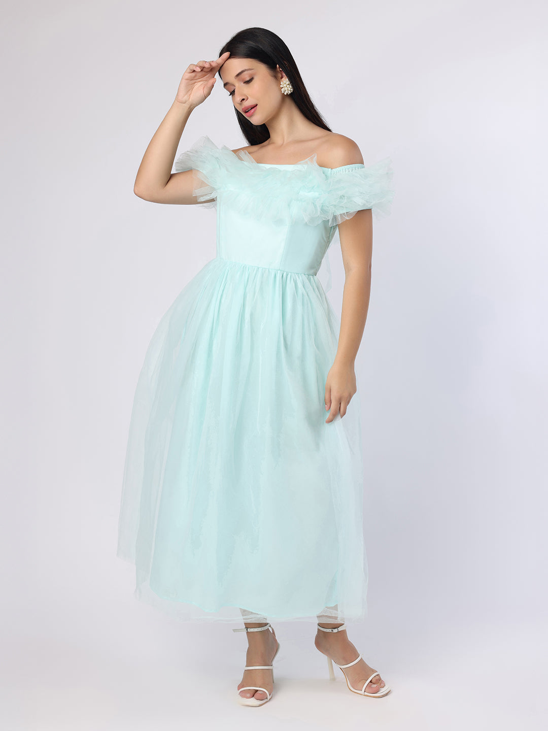 BLANC9 Women Ruffled Detail Mesh Dress