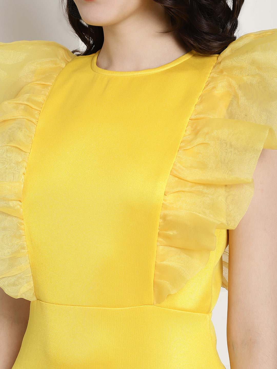 BLANC9 Yellow Dress With Organza Frills-B9DR167