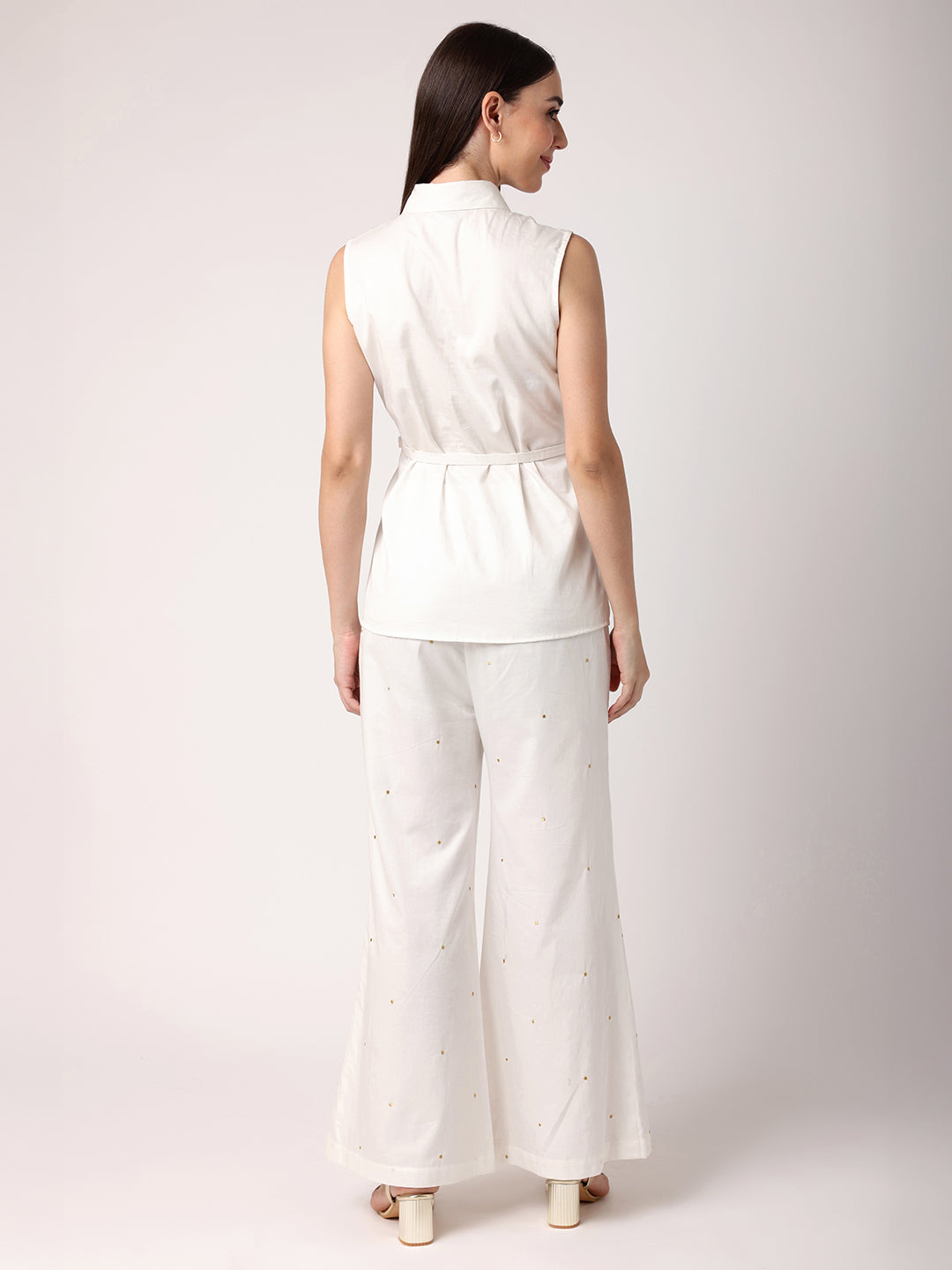 BLANC9 Women White Co-Ord Set With Gold Embroidery