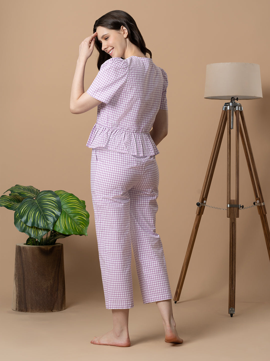 BLanc9LilacCheckeredNightwearWithPeterPanCollar