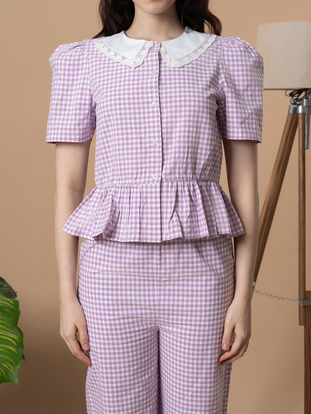 BLanc9LilacCheckeredNightwearWithPeterPanCollar