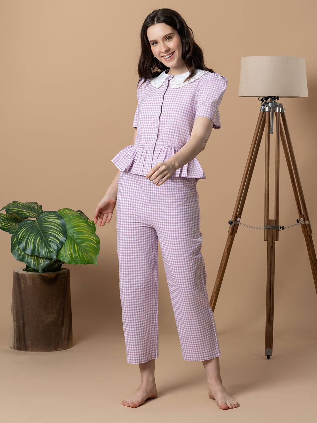 BLanc9LilacCheckeredNightwearWithPeterPanCollar