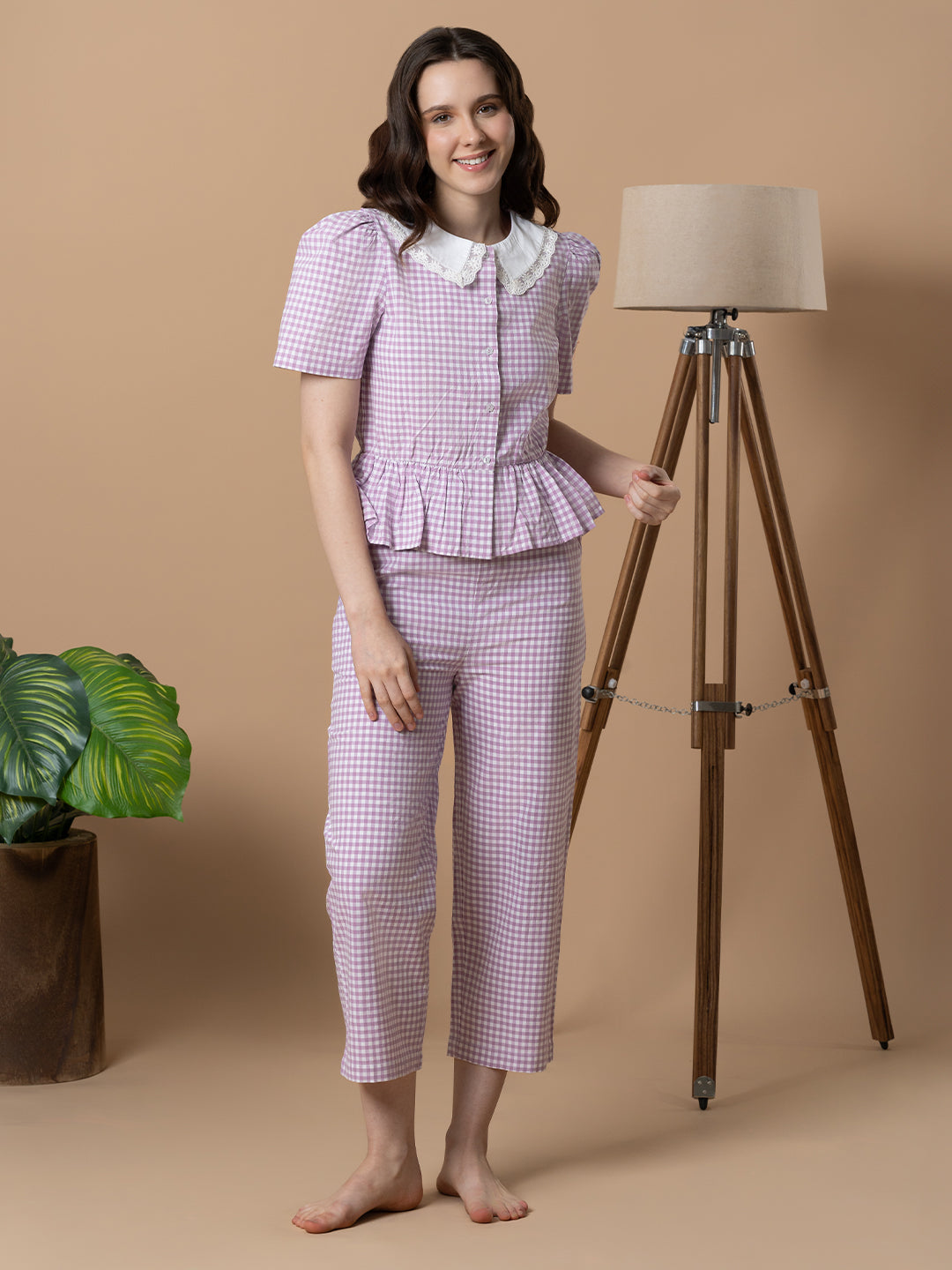 BLanc9LilacCheckeredNightwearWithPeterPanCollar