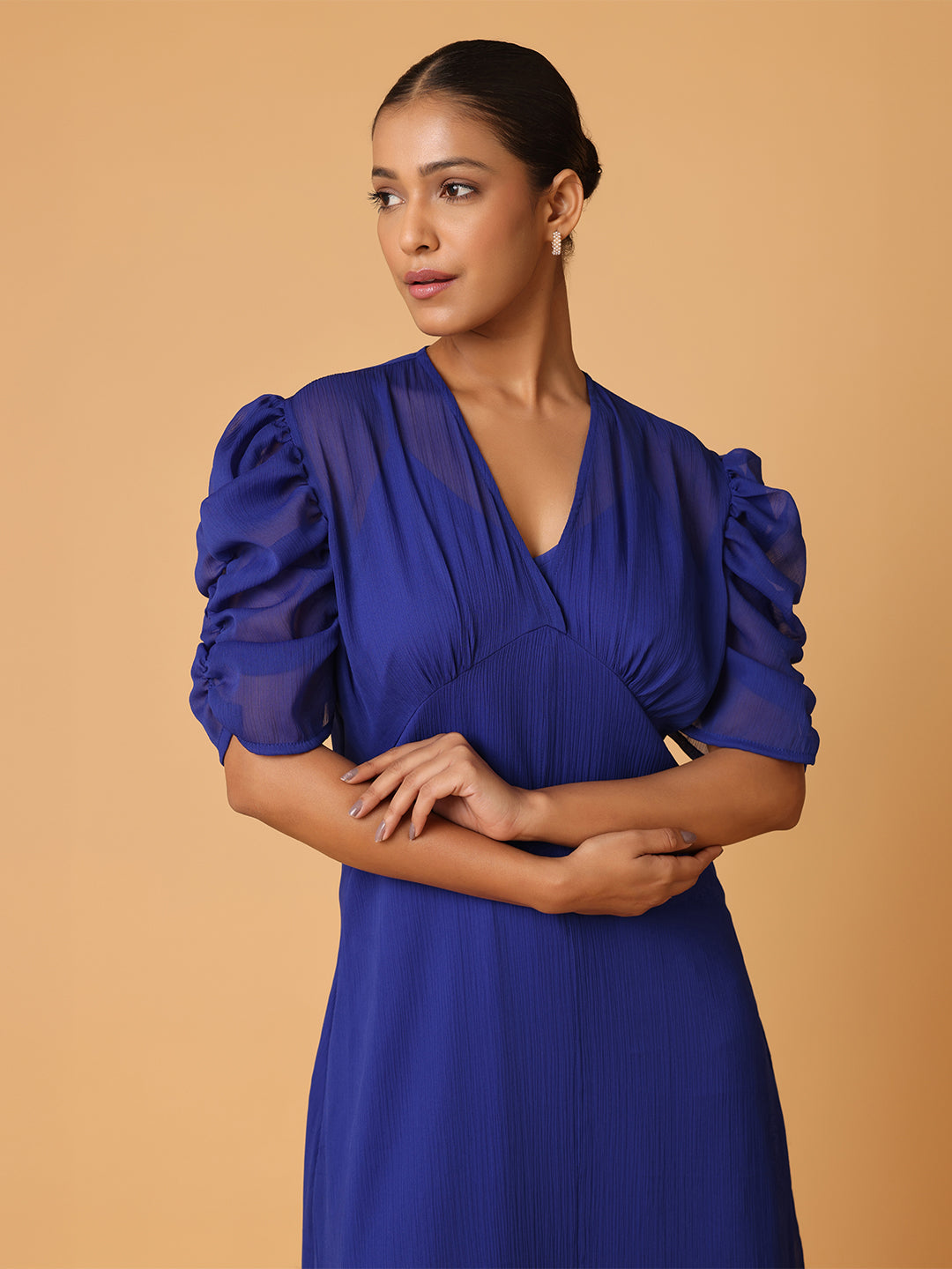 BLanc9 Royal Blue Puffed Cowl Sleeves Dress