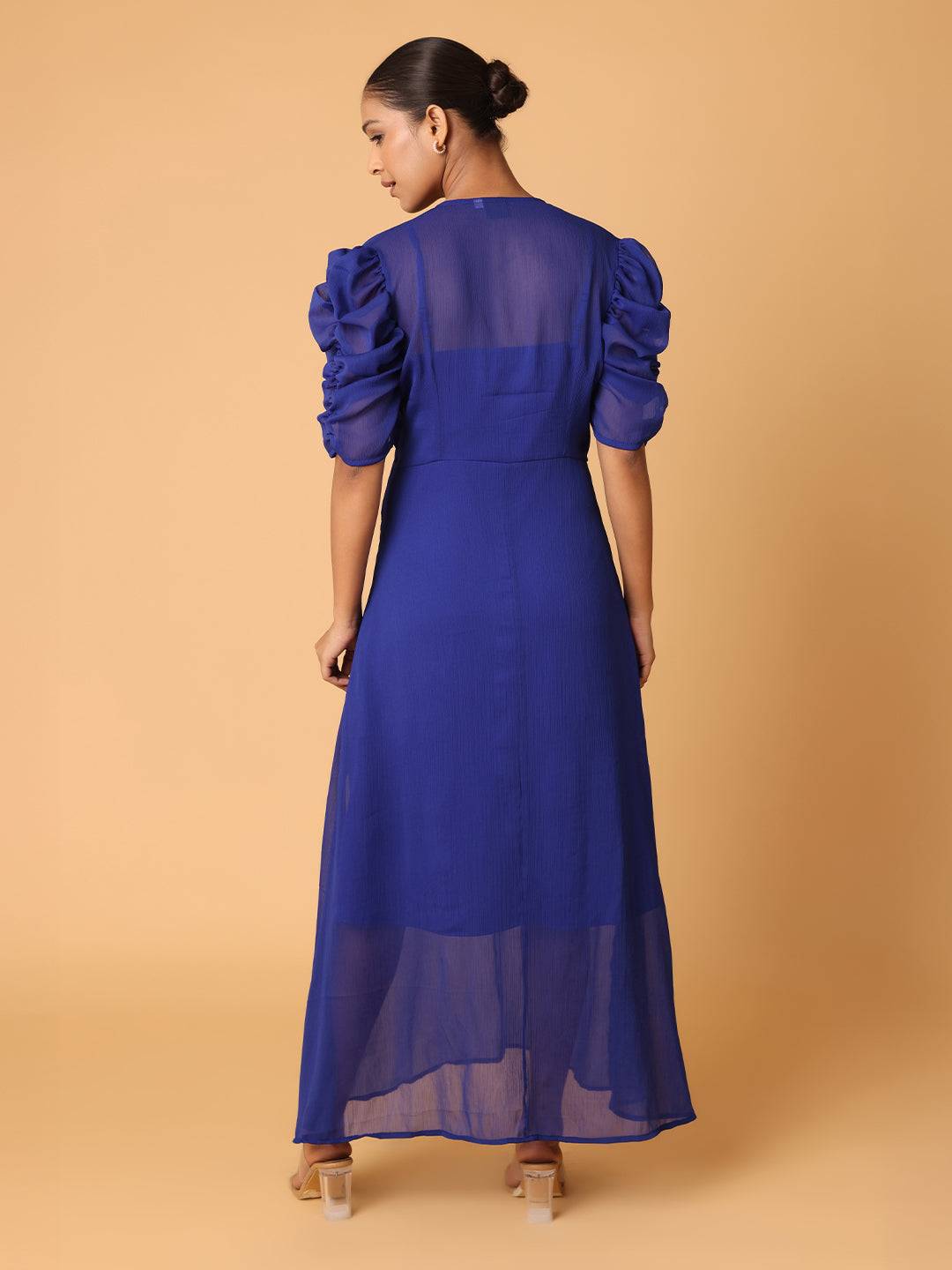 BLanc9 Royal Blue Puffed Cowl Sleeves Dress