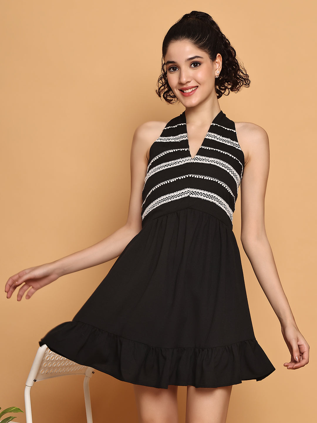 Black Dress With Contrast White Lace