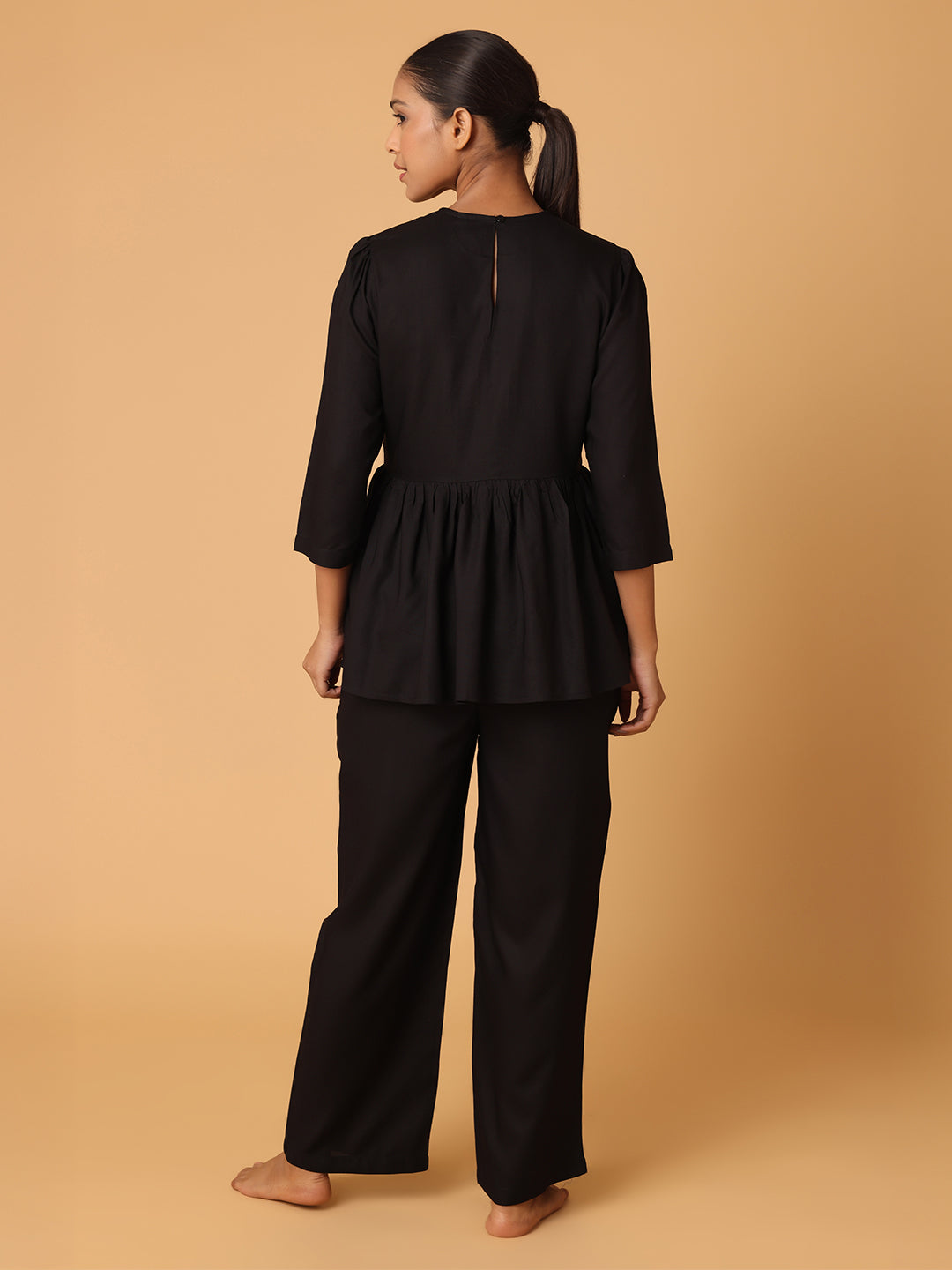 Black Nightwear With Lace Yoke Detail