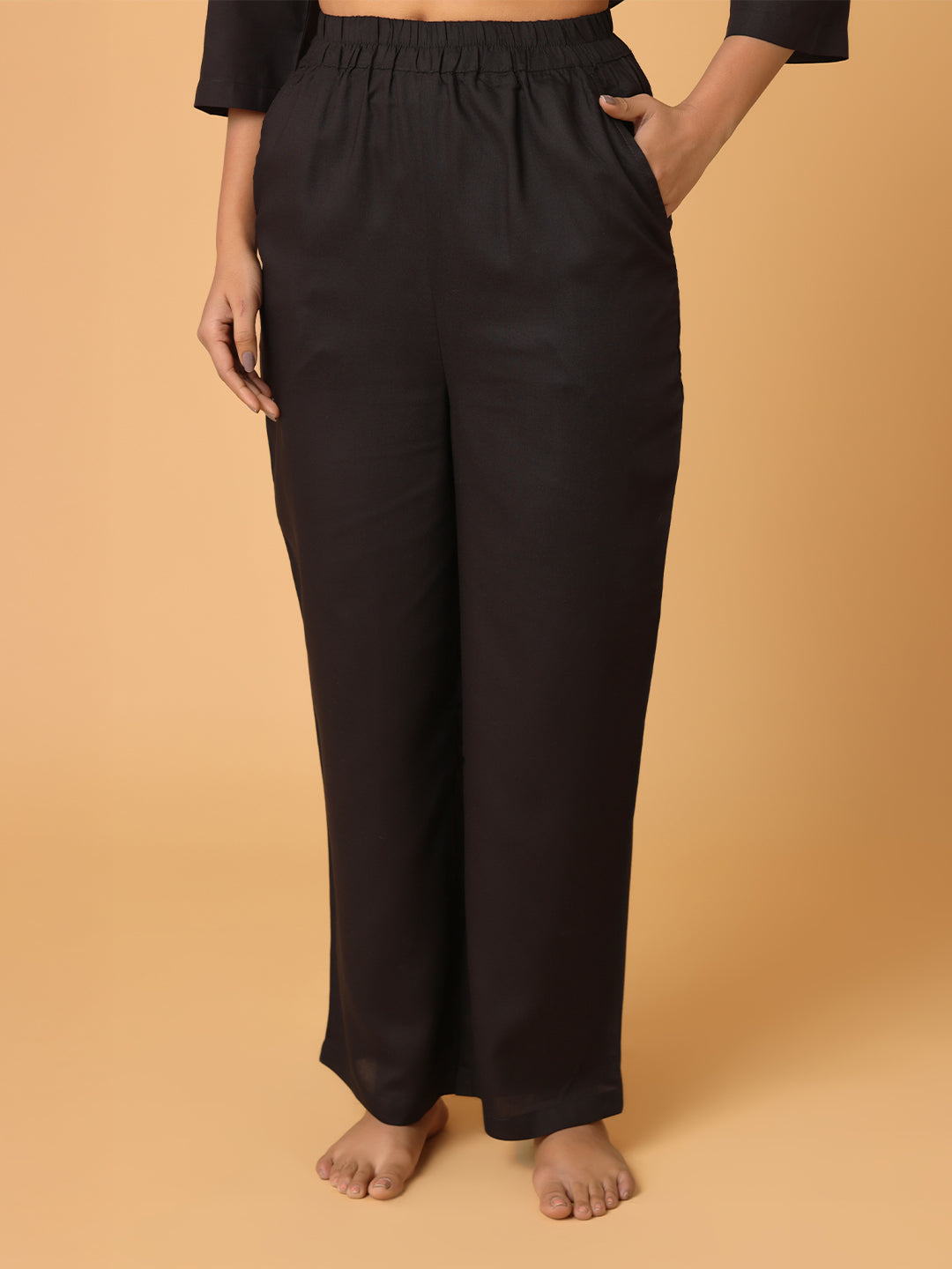 Black Nightwear With Lace Yoke Detail