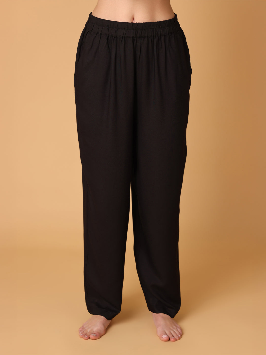Black Nightwear with Lace Detail At Sleeves And Hem