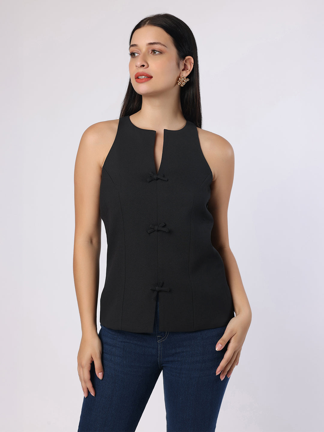 Black Top With Front Bow Detail