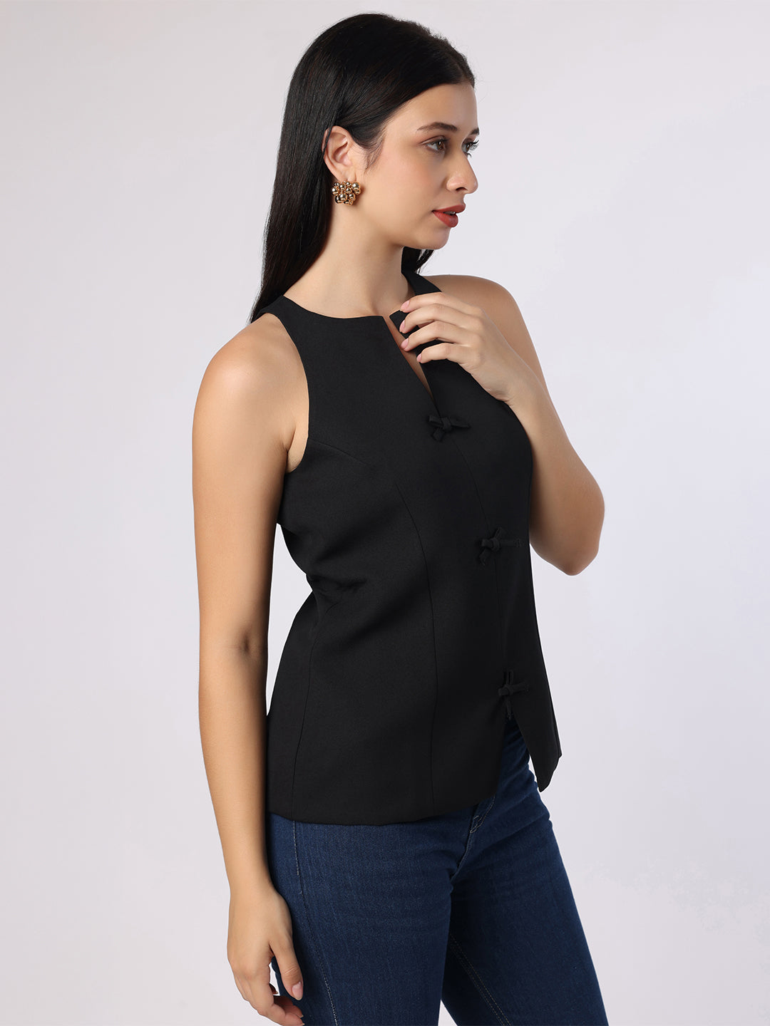 Black Top With Front Bow Detail