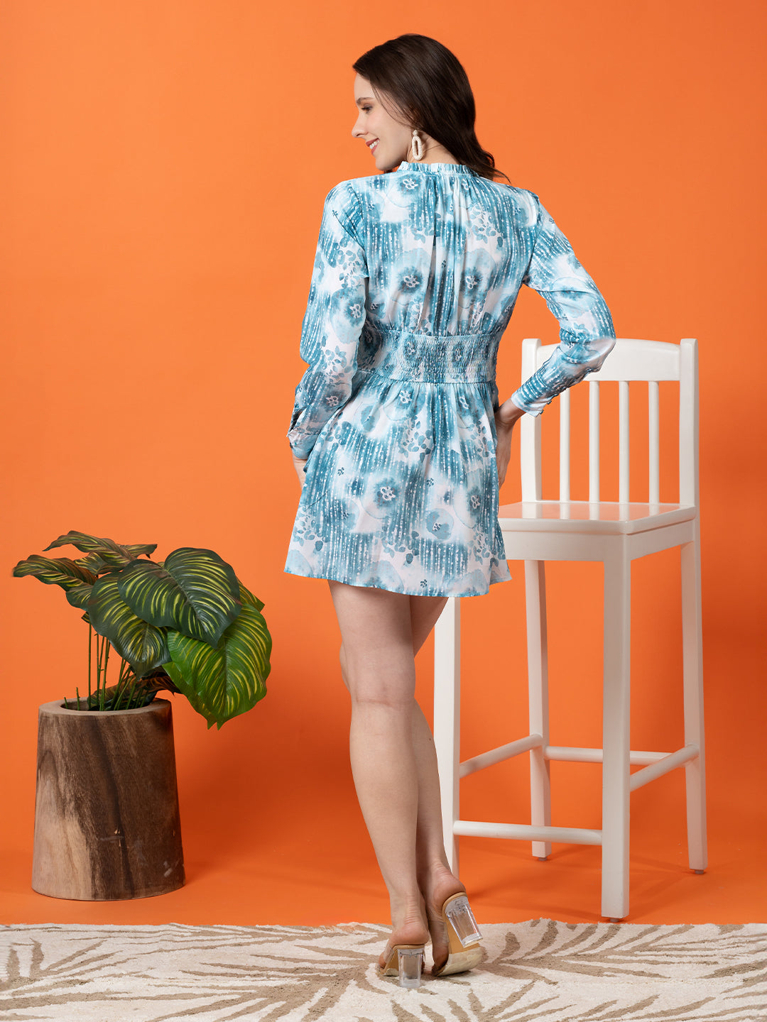 Blanc9AbstractPrintedDresswithRushingatWaist