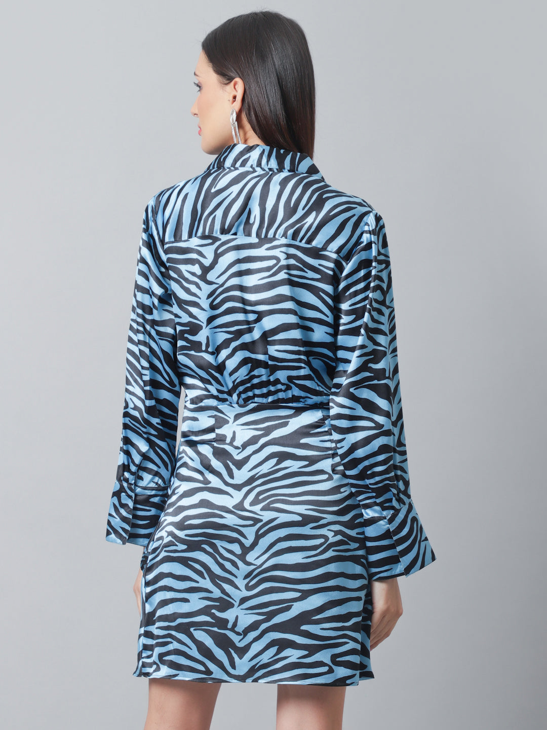 Blanc9 Animal Print Black And Blue Satin Dress-B9DR133