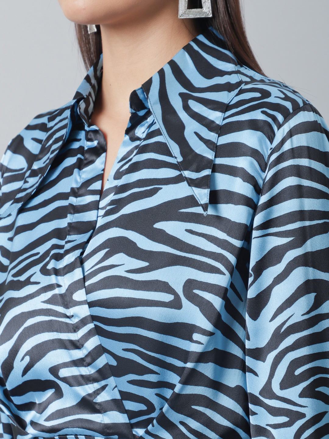 Blanc9 Animal Print Black And Blue Satin Dress-B9DR133