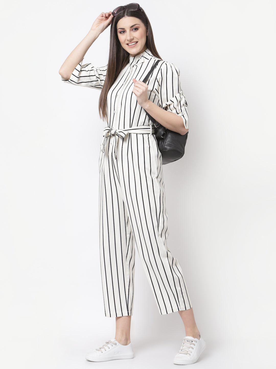 Blanc9 Beige And Black Striper Jumpsuit-B9DR90