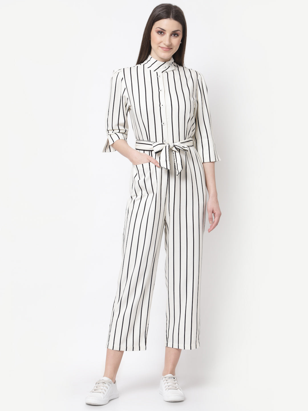 Blanc9 Beige And Black Striper Jumpsuit-B9DR90