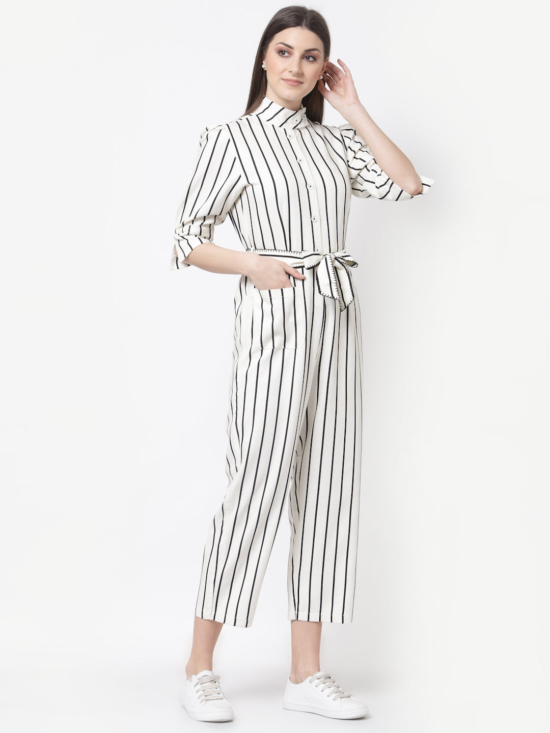 Blanc9 Beige And Black Striper Jumpsuit-B9DR90
