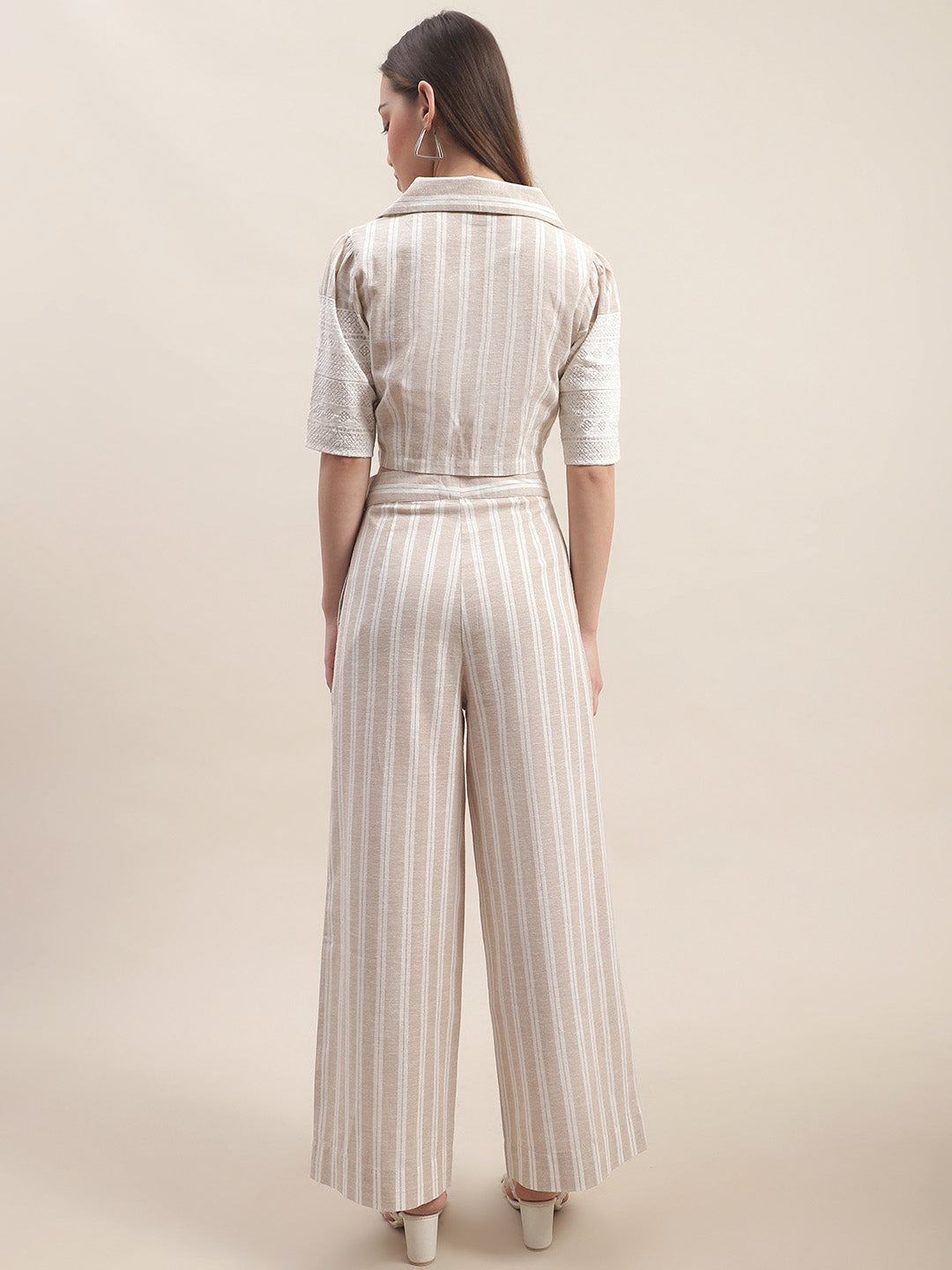 Blanc9 Beige Crop Top With Pants Co-Ord Set