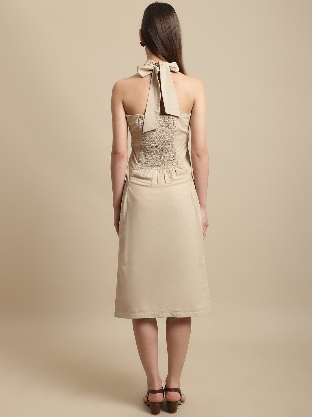 Blanc9 Beige Neck Wrap Dress-B9DR141