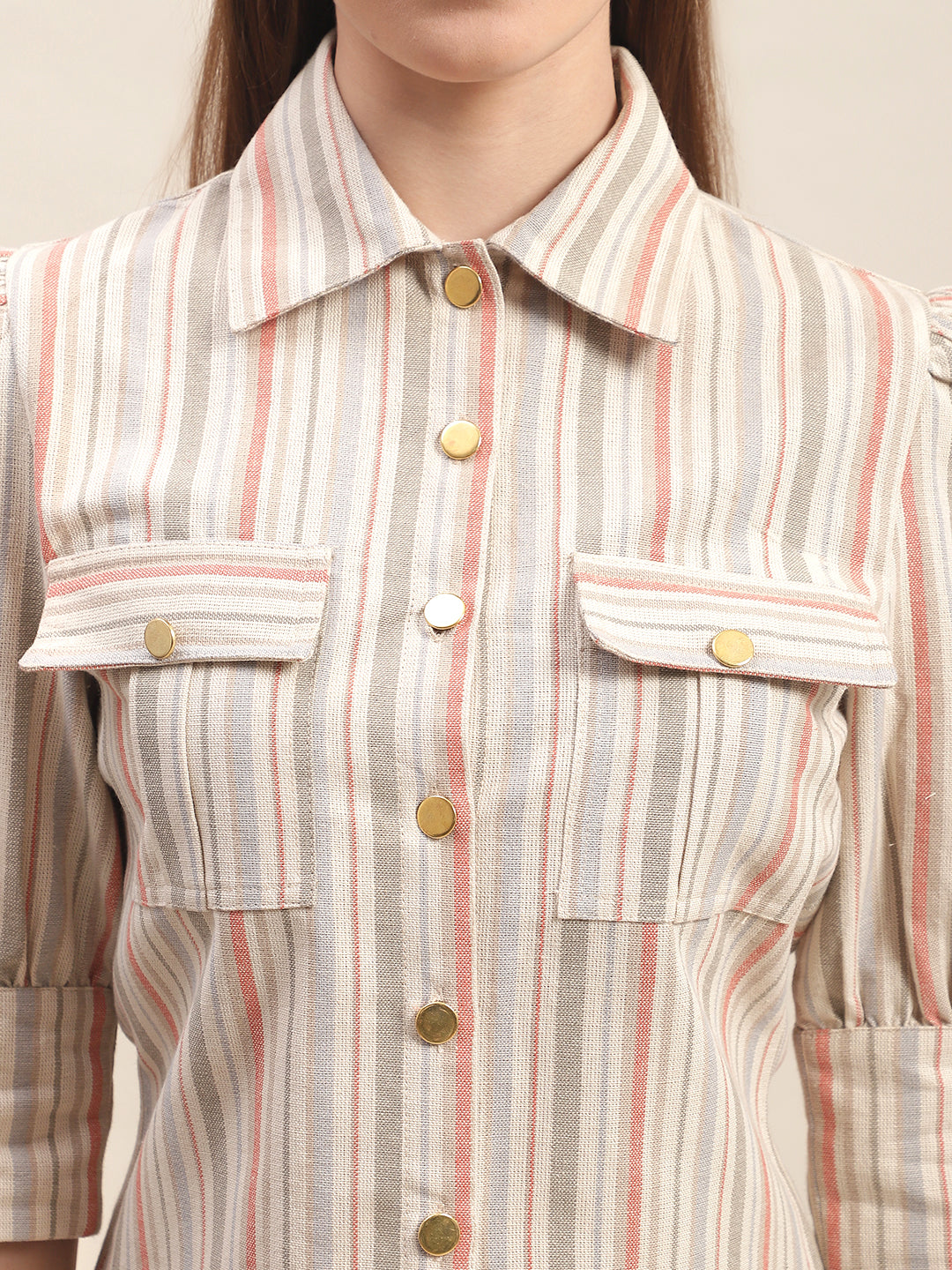 Blanc9 Beige Striped Co-Ord Set